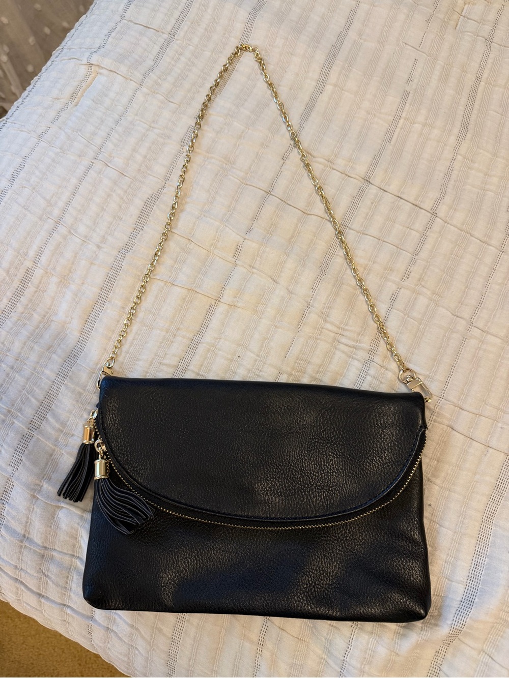 Black leather chain purse
